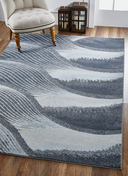 7’ x 10’ Gray Blue Abstract Waves Modern Area Rug