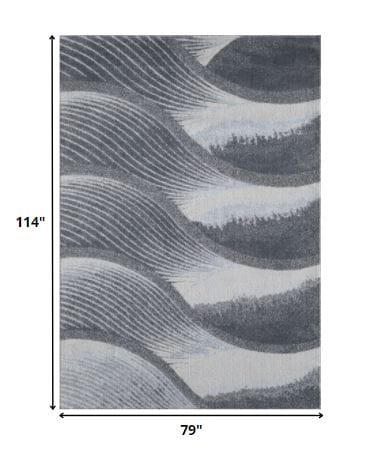7’ x 10’ Gray Blue Abstract Waves Modern Area Rug