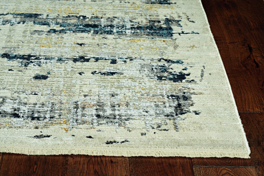 8’ Round Blue White Distressed Traditional Area Rug