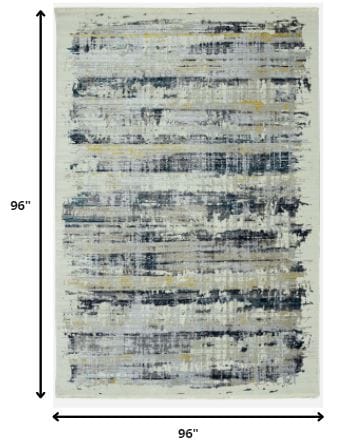 8’ Round Blue White Distressed Traditional Area Rug