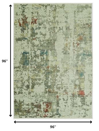 8’ Round Sage Ivory Weathered Vintage Area Rug