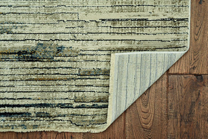 9’ x 13’ Blue Ivory Abstract Striped Area Rug