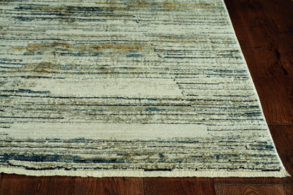 8’ Round Blue Ivory Abstract Striped Area Rug