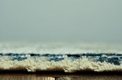 8’ Round Blue Ivory Abstract Striped Area Rug