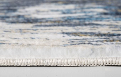 2’ x 7’ Blue Gold Abstract Painting Modern Runner Rug