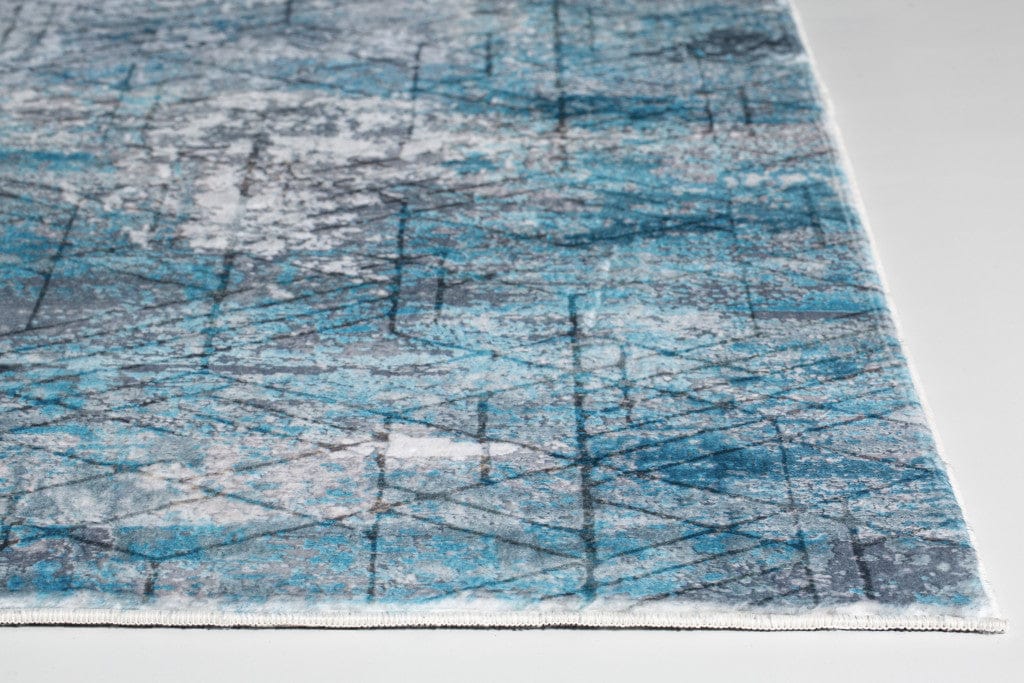 2’ x 7’ Blue Gray Abstract Cuboid Modern Runner Rug