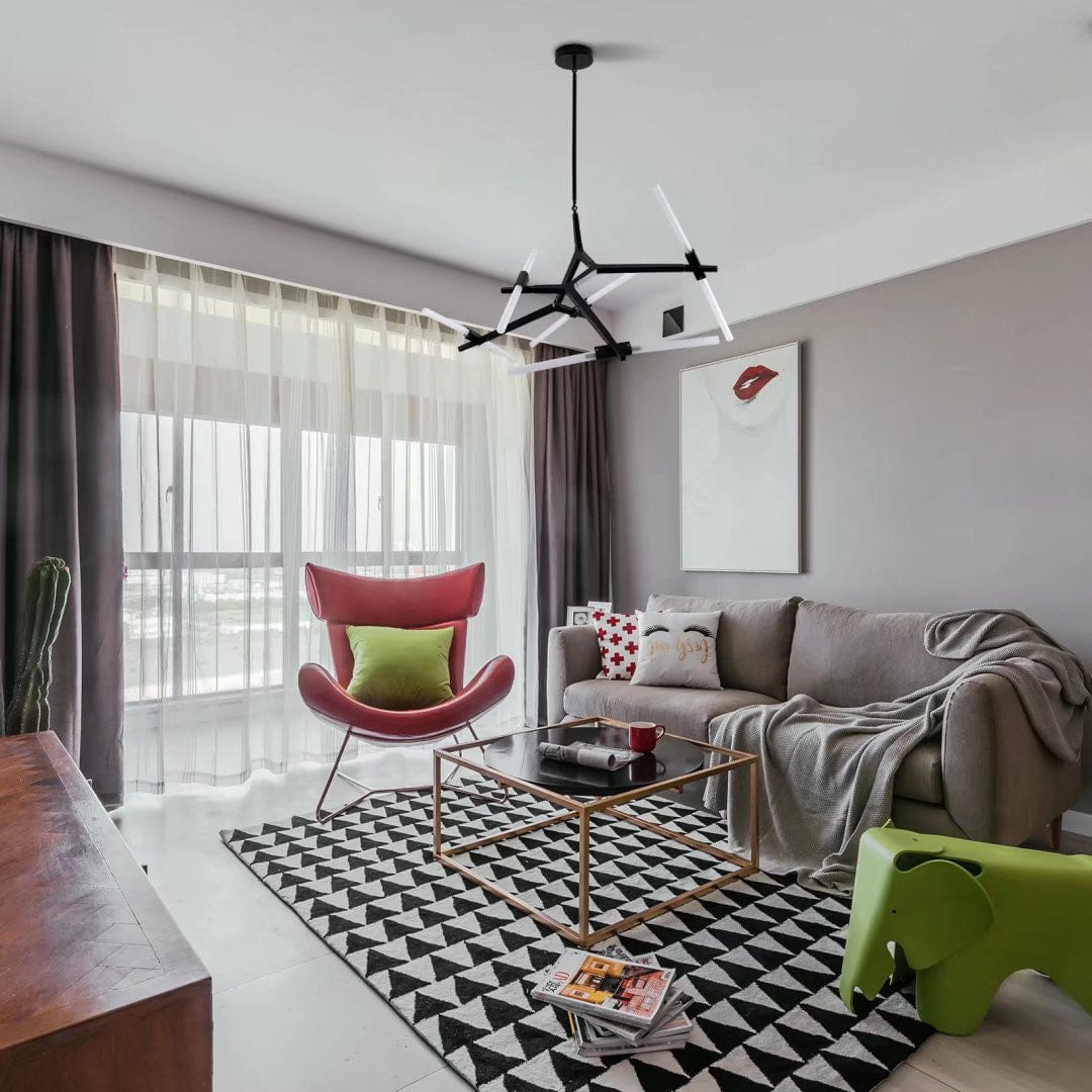 Asymmetric Black Metal Ten Light Modern Chandelier