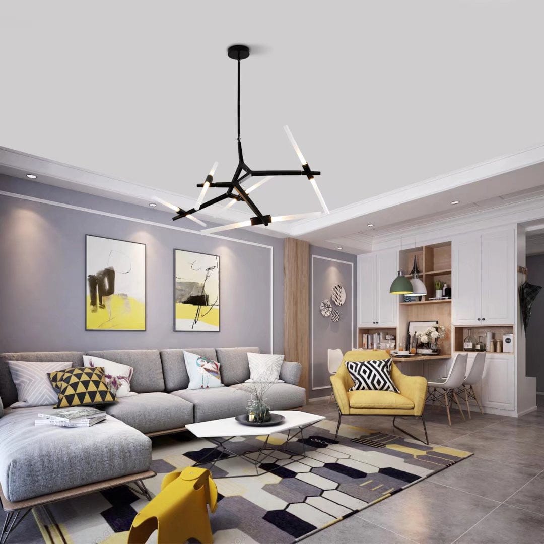 Asymmetric Black Metal Ten Light Modern Chandelier