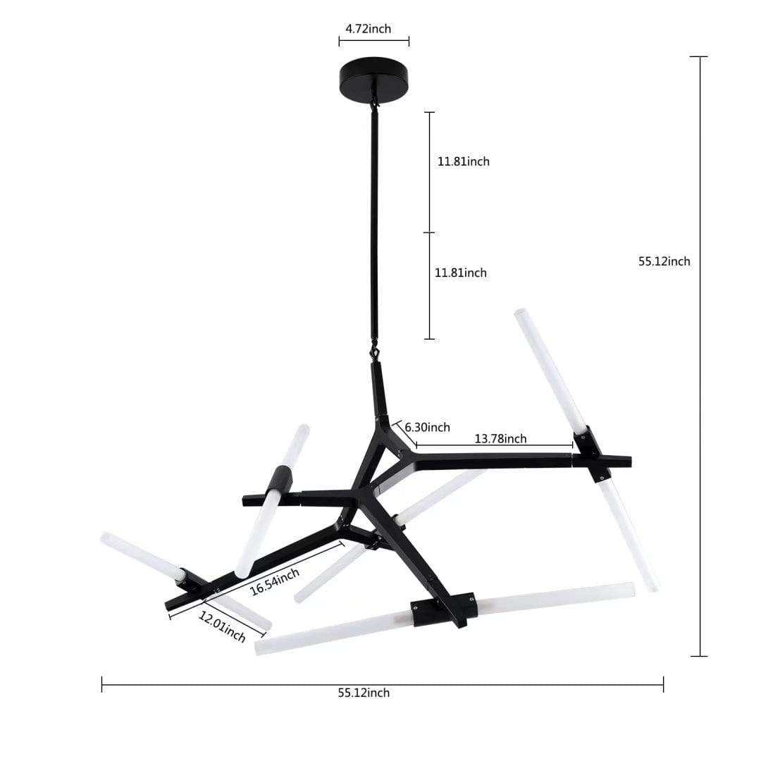 Asymmetric Black Metal Ten Light Modern Chandelier