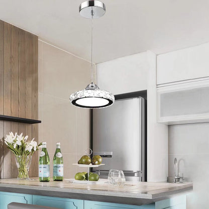 Silver Modern Faux Crystal Compact Ring LED Pendant Lamp