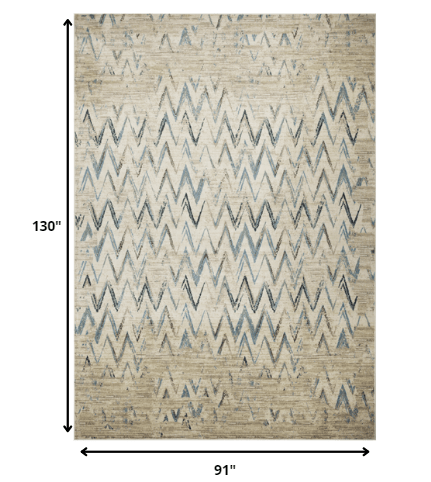 8’ x 11’ Beige Blue Distressed Chevron Area Rug