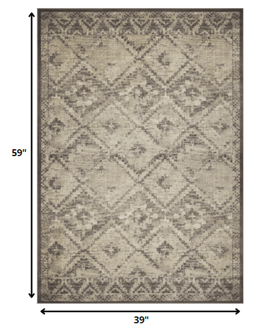 3’ x 5’ Gray Beige Distressed Diamond Area Rug