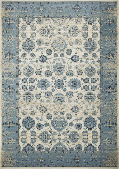 8’ x 11’ Blue Ivory Distressed Oriental Area Rug