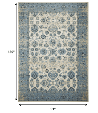 8’ x 11’ Blue Ivory Distressed Oriental Area Rug