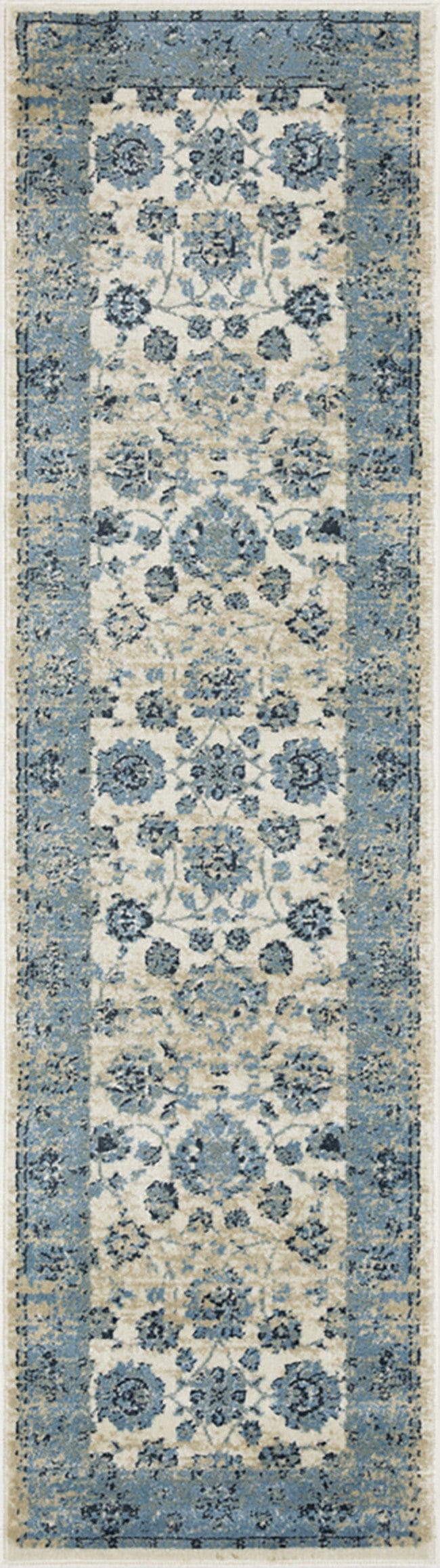 8’ Round Blue Ivory Distressed Oriental Area Rug
