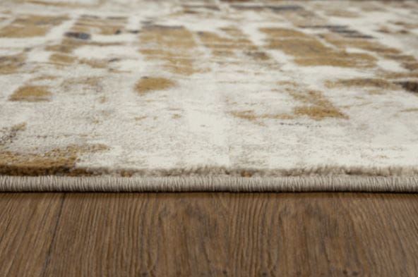 3’ x 5’ Brown Beige Abstract Tiles Distressed Area Rug