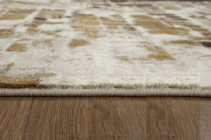 8’ x 11’ Brown Beige Abstract Tiles Distressed Area Rug