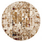 8’ Round Brown Beige Abstract Tiles Distressed Area Rug