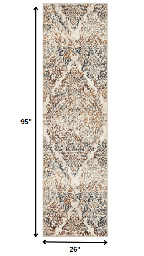 2’ x 8’ Ivory Brown Decorative Diamond Runner Rug