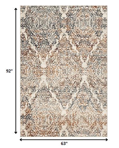 5’ x 8’ Ivory Brown Decorative Diamond Area Rug