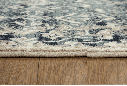 8’ x 11’ Beige Blue Distressed Diamonds Area Rug