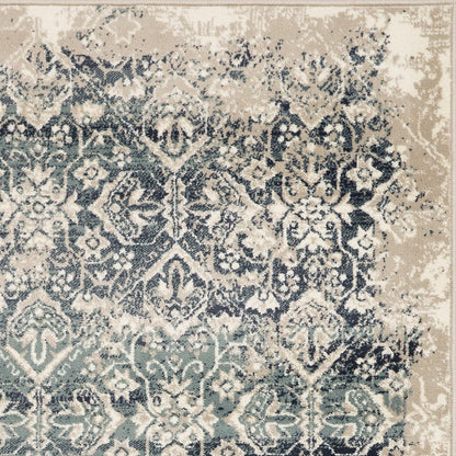 8’ x 11’ Beige Blue Distressed Diamonds Area Rug