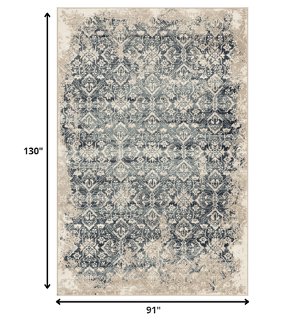 8’ x 11’ Beige Blue Distressed Diamonds Area Rug