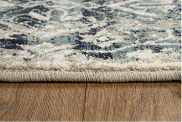 8’ Round Beige Blue Distressed Diamonds Area Rug