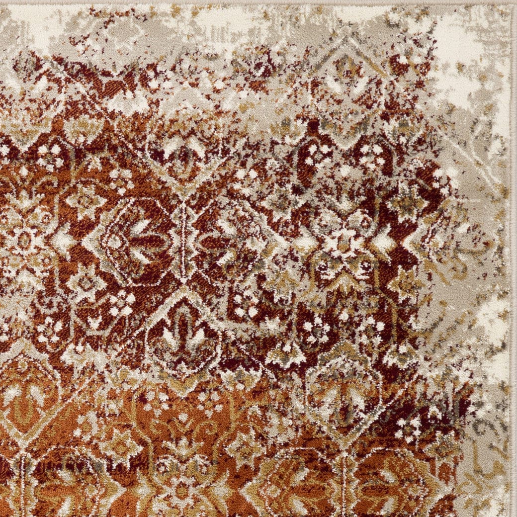 5’ x 8’ Rust Ivory Distressed Diamonds Area Rug