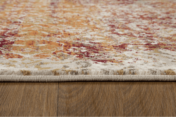 8’ Round Rust Ivory Distressed Diamonds Area Rug