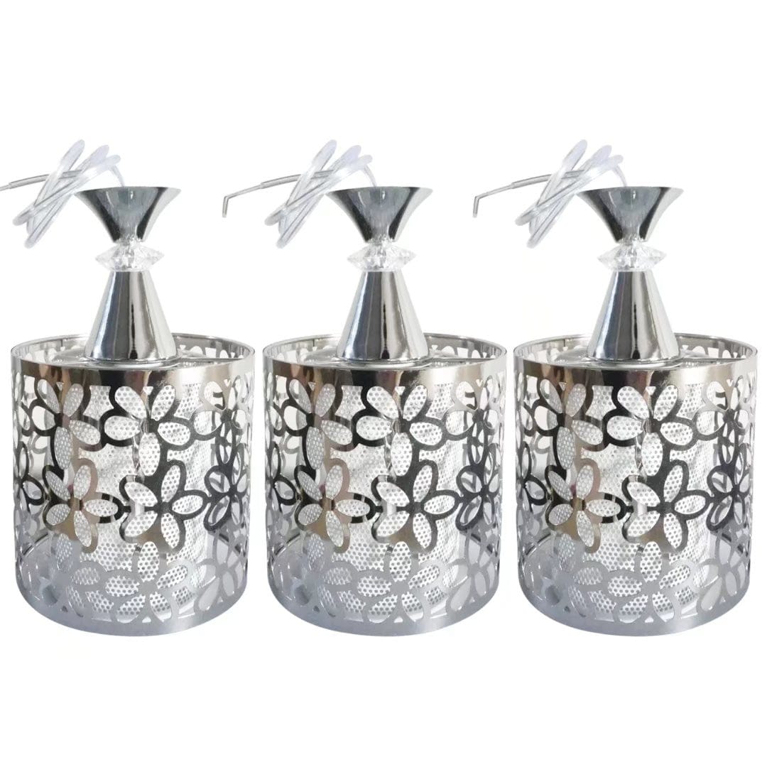 Silver Three Light Pendant Chandelier With Petal Detailing