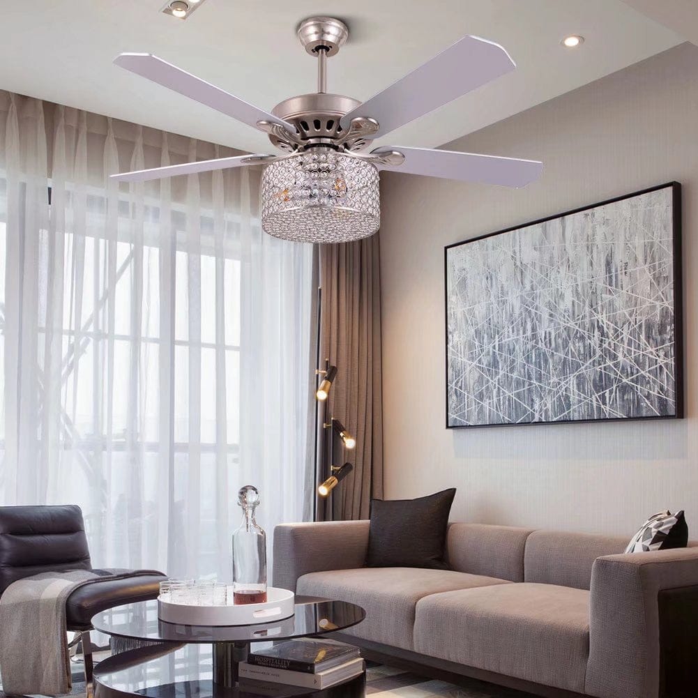 Elegant Silver Crystal Chandelier Ceiling Fan