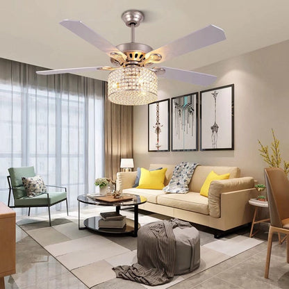 Elegant Silver Crystal Chandelier Ceiling Fan