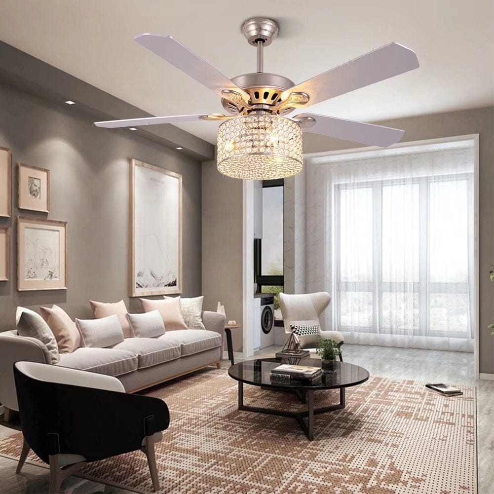 Elegant Silver Crystal Chandelier Ceiling Fan
