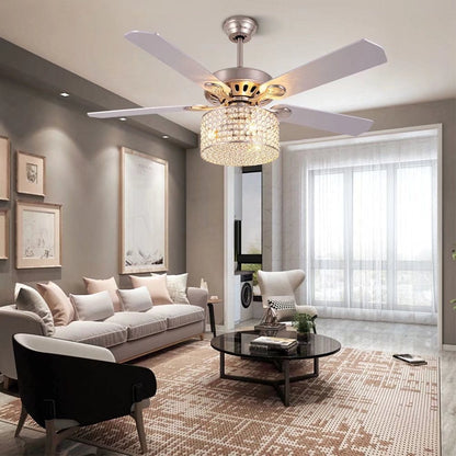 Elegant Silver Crystal Chandelier Ceiling Fan