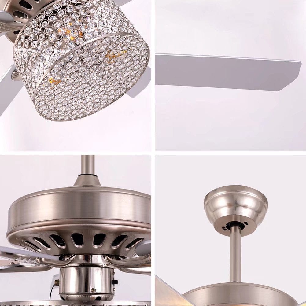Elegant Silver Crystal Chandelier Ceiling Fan