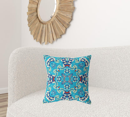 18" X 18" Blue Zippered Suede Geometric Throw Pillow