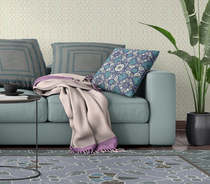 16" X 16" Blue And White Zippered Suede Geometric Throw Pillow