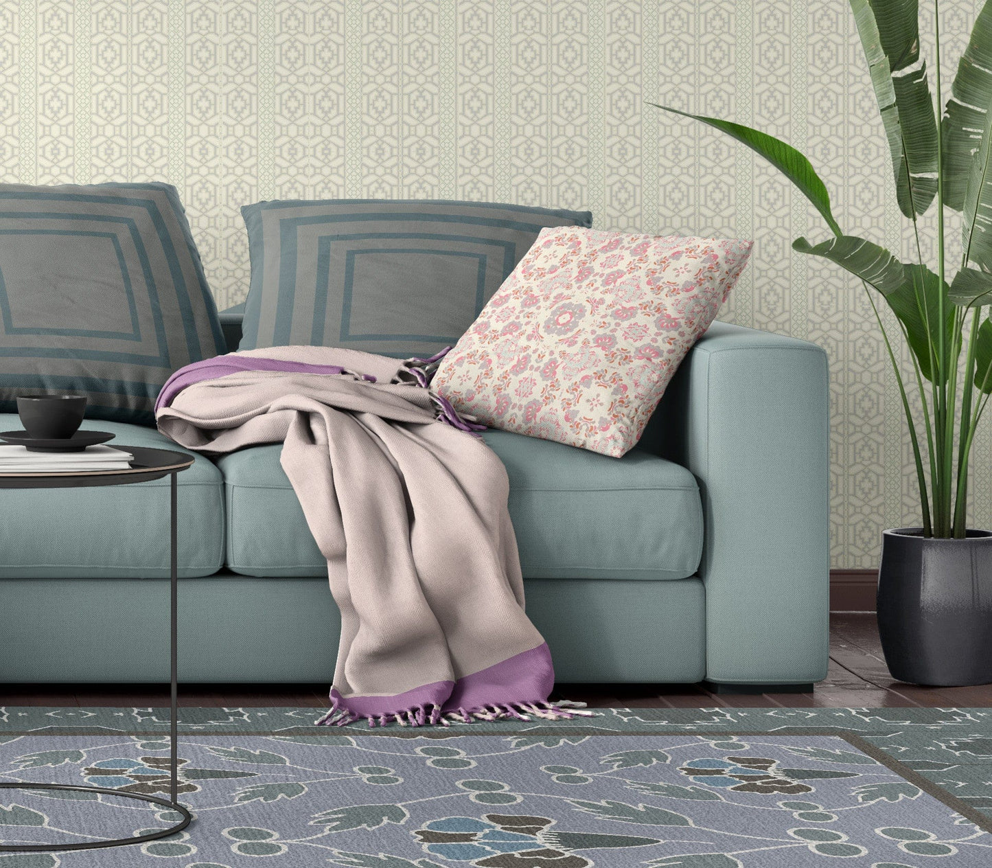 16" X 16" Pink And White Zippered Suede Geometric Throw Pillow