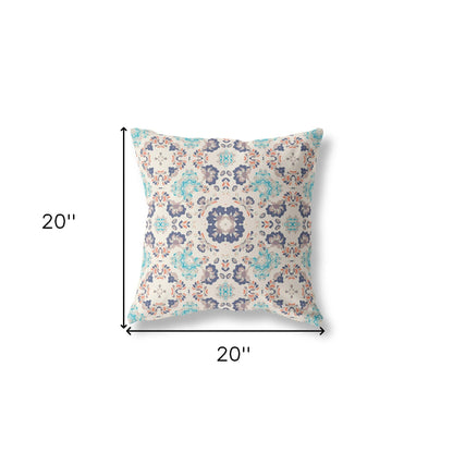 18" X 18" Off White And Blue Zippered Suede Geometric Throw Pillow