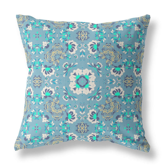 16" X 16" Light Blue Zippered Suede Geometric Throw Pillow