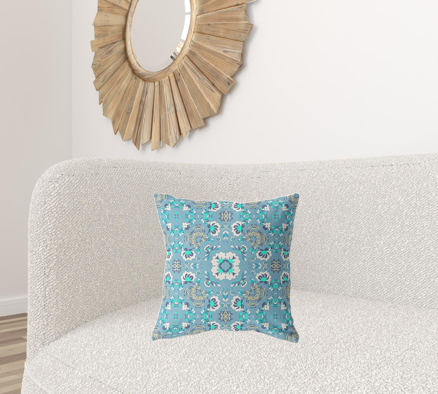 18" X 18" Light Blue Zippered Suede Geometric Throw Pillow