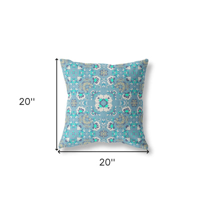 18" X 18" Light Blue Zippered Suede Geometric Throw Pillow