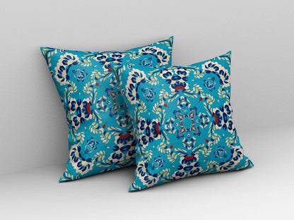 16" X 16" Blue Blown Seam Suede Geometric Throw Pillow