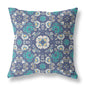 16" X 16" Blue And White Blown Seam Suede Geometric Throw Pillow