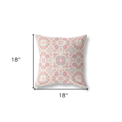 18" X 18" Pink And White Blown Seam Suede Geometric Throw Pillow