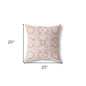 18" X 18" Pink And White Blown Seam Suede Geometric Throw Pillow