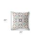 18" X 18" Off White And Blue Floral Blown Seam Suede Throw Pillow