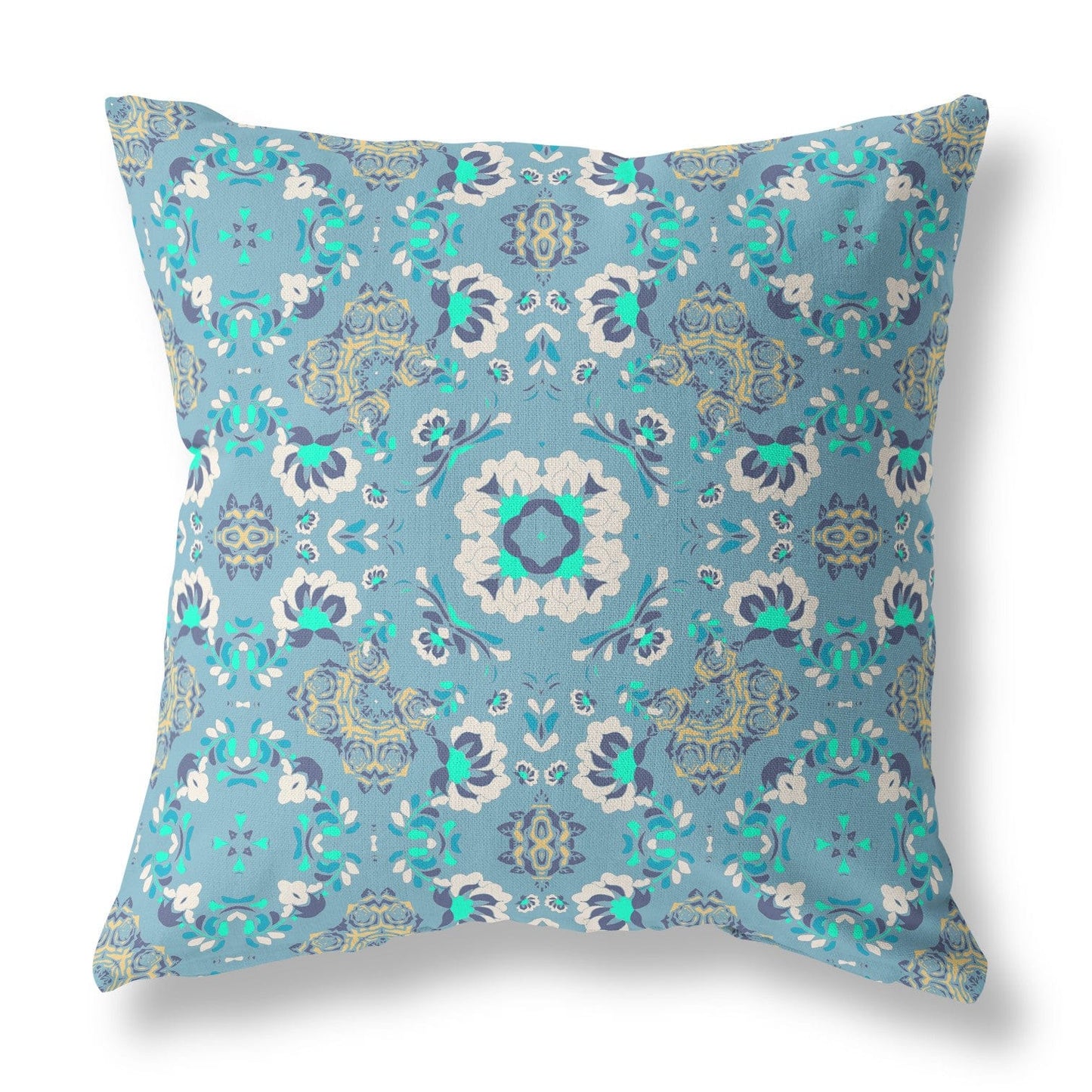 16" X 16" Light Blue Floral Blown Seam Suede Throw Pillow
