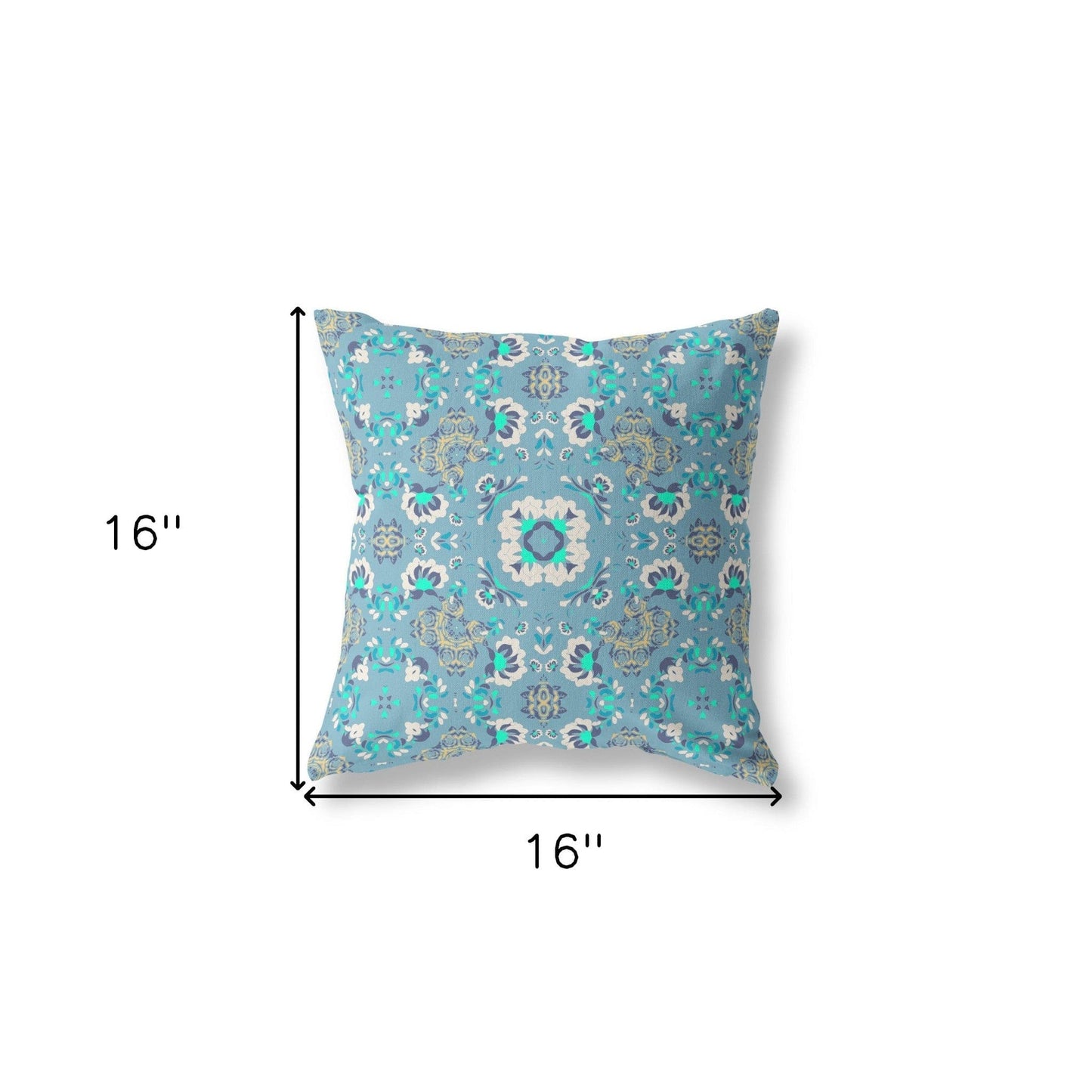 16" X 16" Light Blue Floral Blown Seam Suede Throw Pillow
